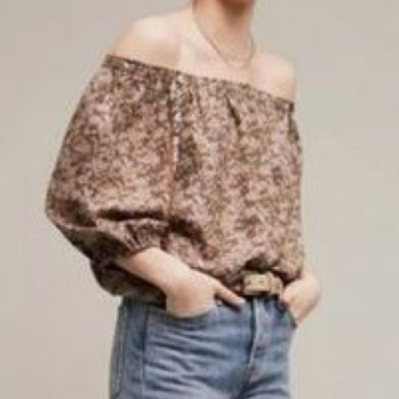 Anthropologie One September Green Pink Floral Print Off The Shoulder Top - Picture 3 of 12